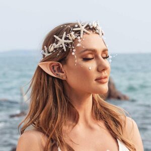 CASDRE Starfish Bride Wedding Headband Brown Pearl Bridal Hair Vine Shell Headpiece Beach Wedding Hair Accessories for Women and Girls