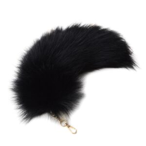 fluffy fur wolf tail keychain black red purple fox tail key chain cosplay toy costume keyring for women girls (black)