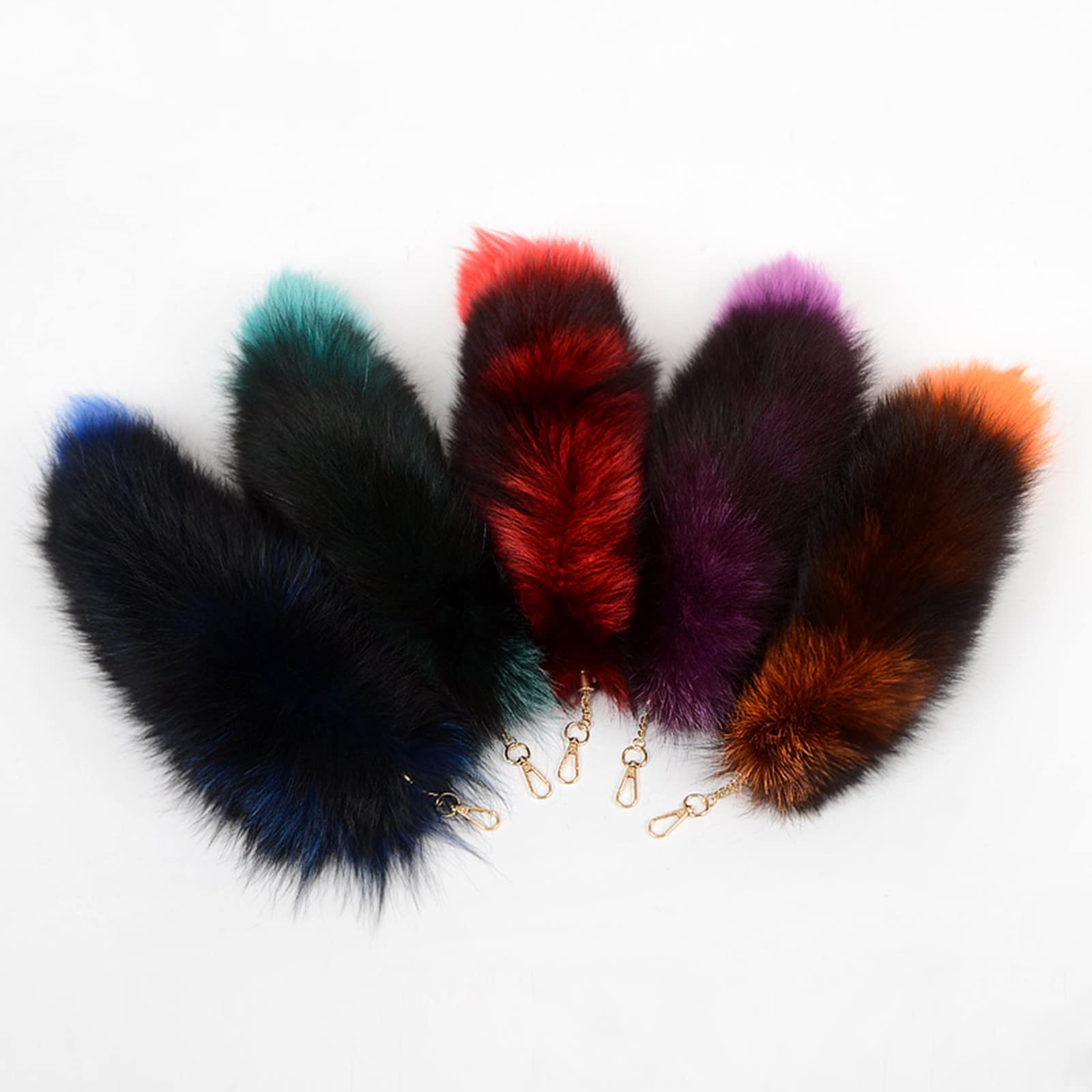 Fluffy Fur Wolf Tail Keychain Black Red Purple Fox Tail Key Chain Cosplay Toy Costume Keyring for Women Girls (Black)