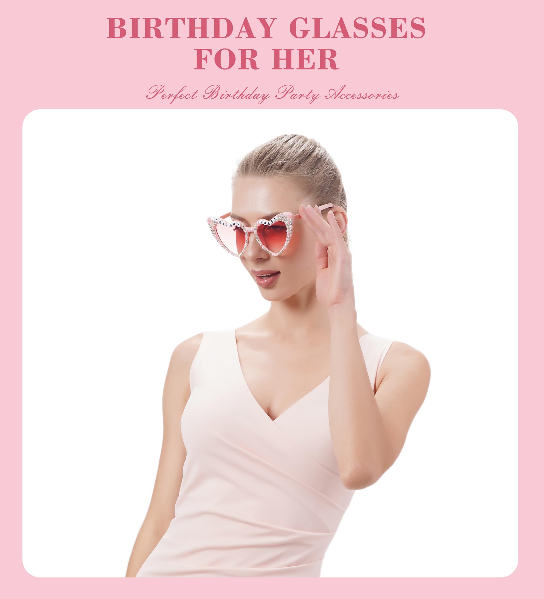 Birthday Glasses for Women- 'Birthday Queen' Birthday Sunglasses for Happy Birthday Party Gifts Accessories Party Favors (Pink)