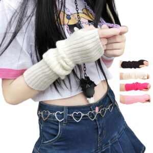 vttdb arm covers cute women kawaii japanese harajuku y2k arm warmer for girls goth gloves fingerless knitted arm sleeve (white)