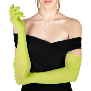 Luwint Long Mesh Gloves, 21" Over Elbow Extra Long Tulle Gloves Opera Halloween Prom Stretchy Long Silk Sheer Gloves (Long Gloves, Green)