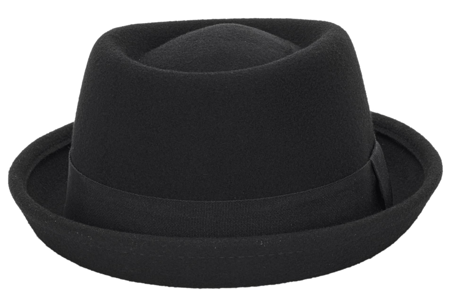 Mens-Pork-Pie-Hat Flat-Top-Bowler-Hat Wool-Fedora-Hat for Women