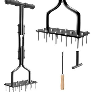 vanpein Lawn Aerator Spike Manual Tool with 15 Iron Spikes, Garden Grass Aeration Tools Hand Air Aerator & Clean Tool for Aerating Lawns & Yard Care, Loosening Soil, 36”