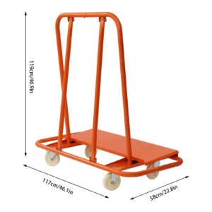 Orange 2200LBS Load Capacity Drywall Cart, 46" L × 22" W × 46" H Crate Wagon, Q235 Steel Heavy Duty Service Dolly Casters for Handling Sheetrock Sheet Panel