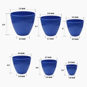 RooTrimmer 7.5/6.5/5.5/4.9/4.2/3.5 inches Plant Planters 6 Pack, Thick Sturdy Plastic Pots for Plants, Indoor/Outdoor 6 Sizes Flower Pots with Drainage Holes and Saucers (6 Sizes,Dark-Blue)