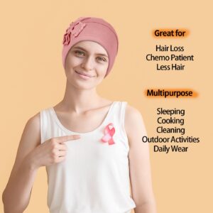 DACKRITO 4 Pieces Cotton Chemo Turbans Headwear Beanie for Women, Chemo Caps with Floral for Cancer Patient Hair Loss (Group-2)