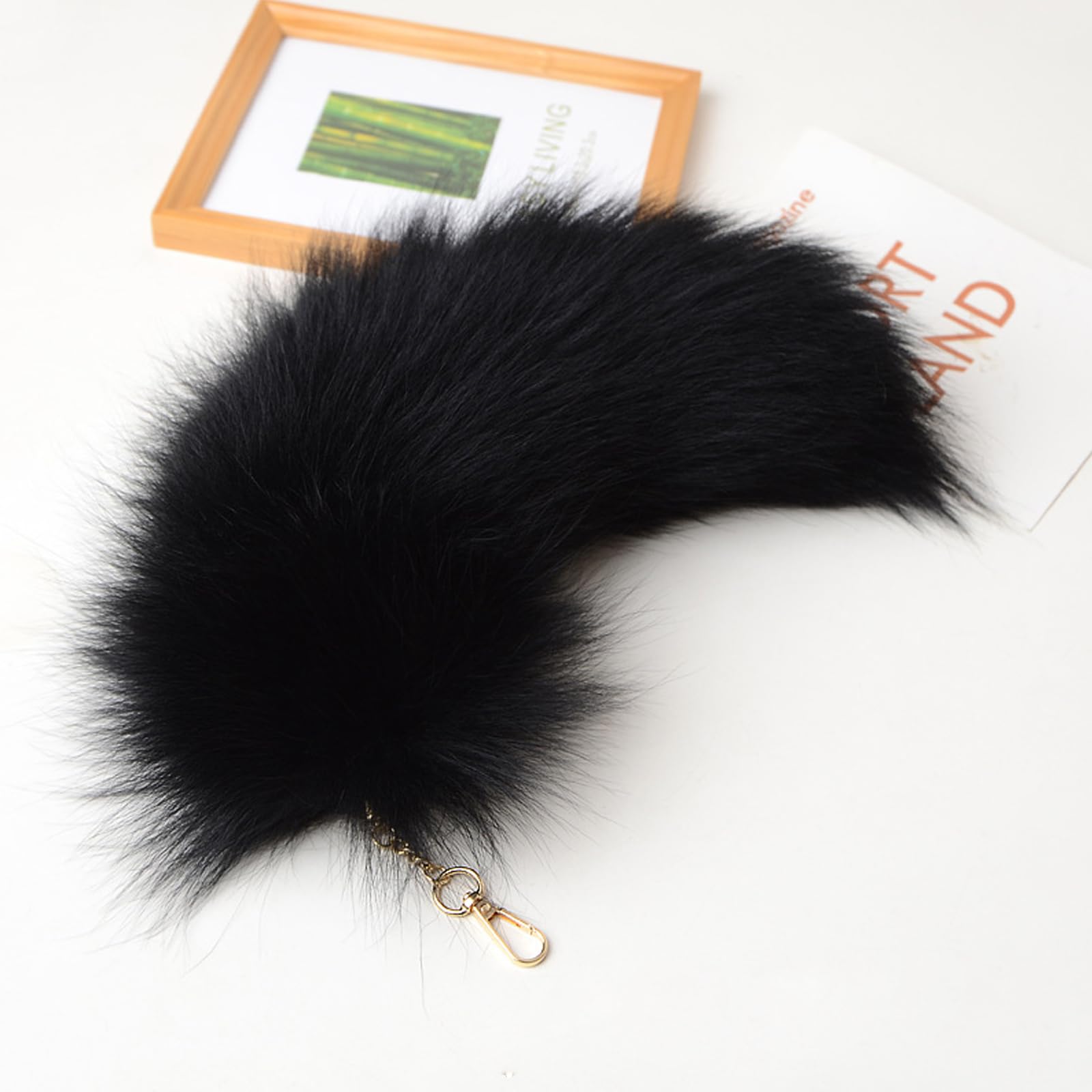 Fluffy Fur Wolf Tail Keychain Black Red Purple Fox Tail Key Chain Cosplay Toy Costume Keyring for Women Girls (Black)