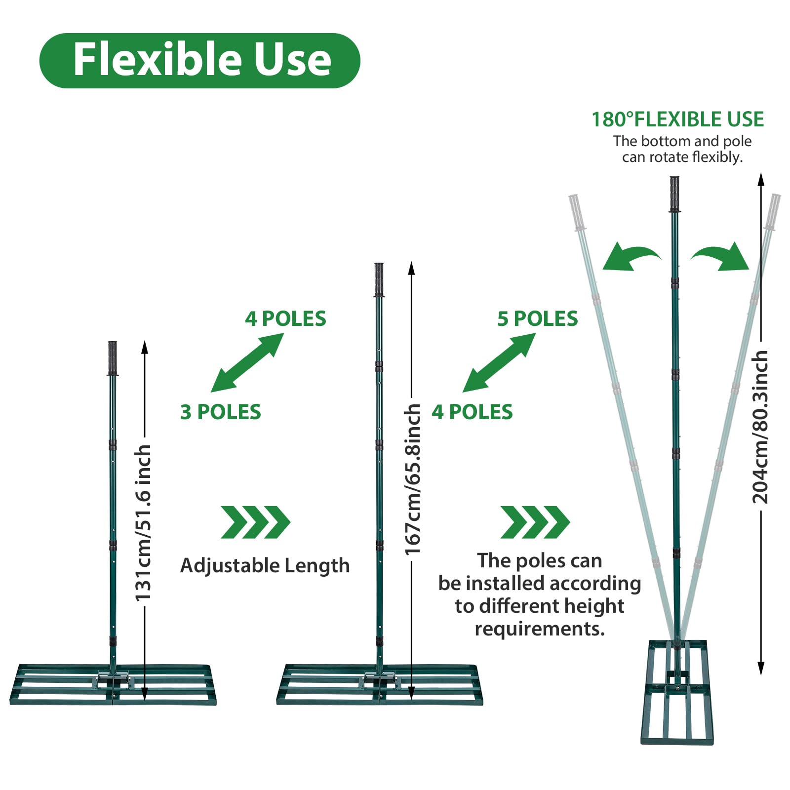 Lawn Leveling Rake,Stainless Steel Lawn Leveler with 30”x10” Ground Plate, 78” Adjustable Long Handle, Level Lawn Tool for Grass, Golf Field, Level Soil or Dirt Ground Surfaces-Green