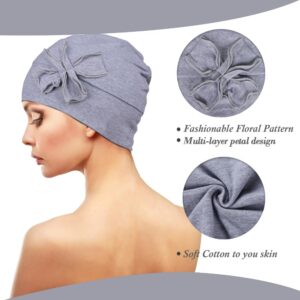 DACKRITO 4 Pieces Cotton Chemo Turbans Headwear Beanie for Women, Chemo Caps with Floral for Cancer Patient Hair Loss (Group-2)