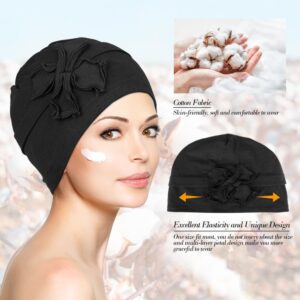 DACKRITO 4 Pieces Cotton Chemo Turbans Headwear Beanie for Women, Chemo Caps with Floral for Cancer Patient Hair Loss (Group-2)