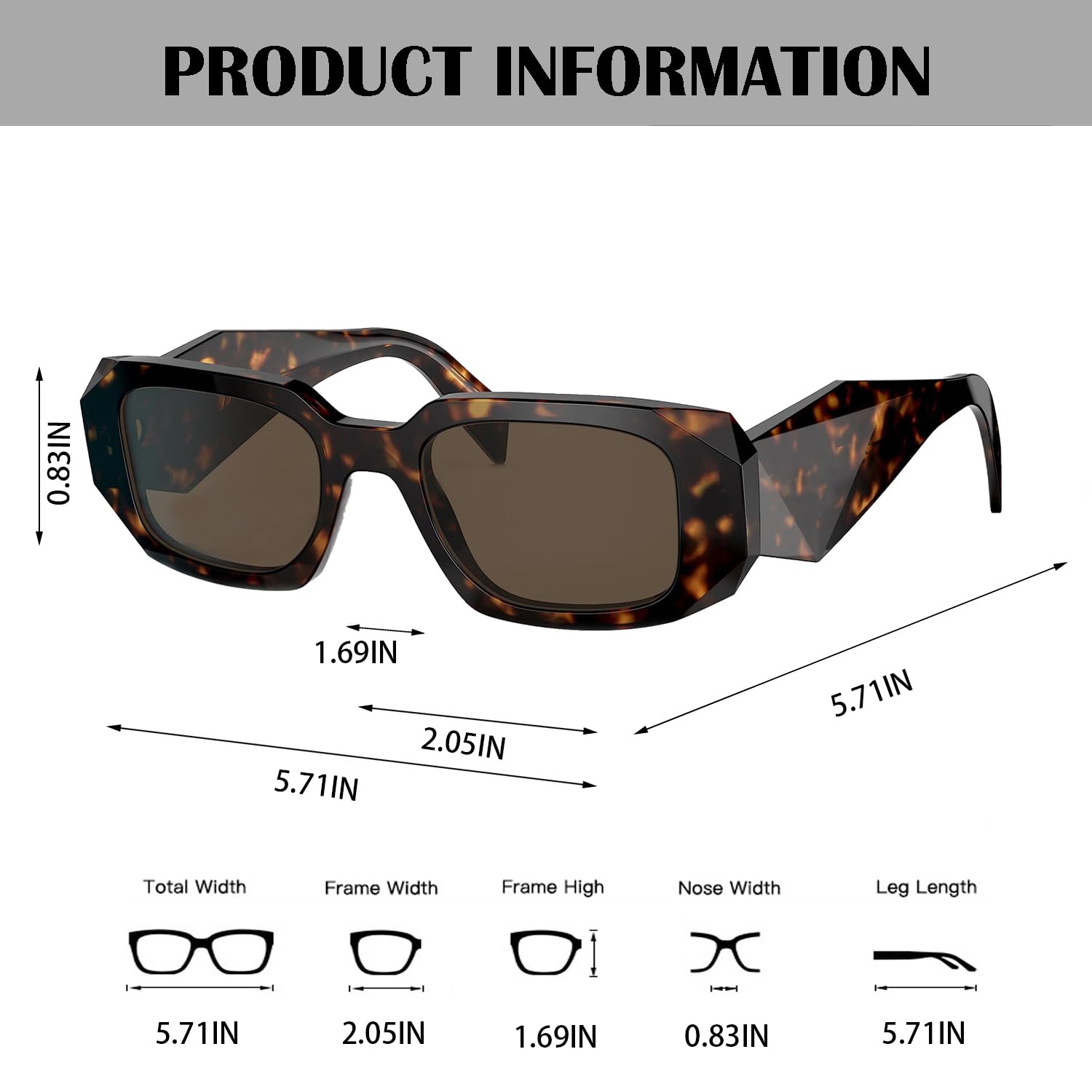 BUTABY Trendy Rectangle Sunglasses for Women Men Retro Sun Glasses Vintage Fashion Square Frame Black & Leopard Brown