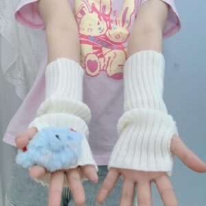 VTTDB Arm covers cute women kawaii japanese harajuku Y2k Arm Warmer for Girls Goth Gloves Fingerless Knitted Arm Sleeve (white)