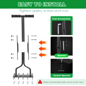 vanpein Lawn Aerator Spike Manual Tool with 15 Iron Spikes, Garden Grass Aeration Tools Hand Air Aerator & Clean Tool for Aerating Lawns & Yard Care, Loosening Soil, 36”