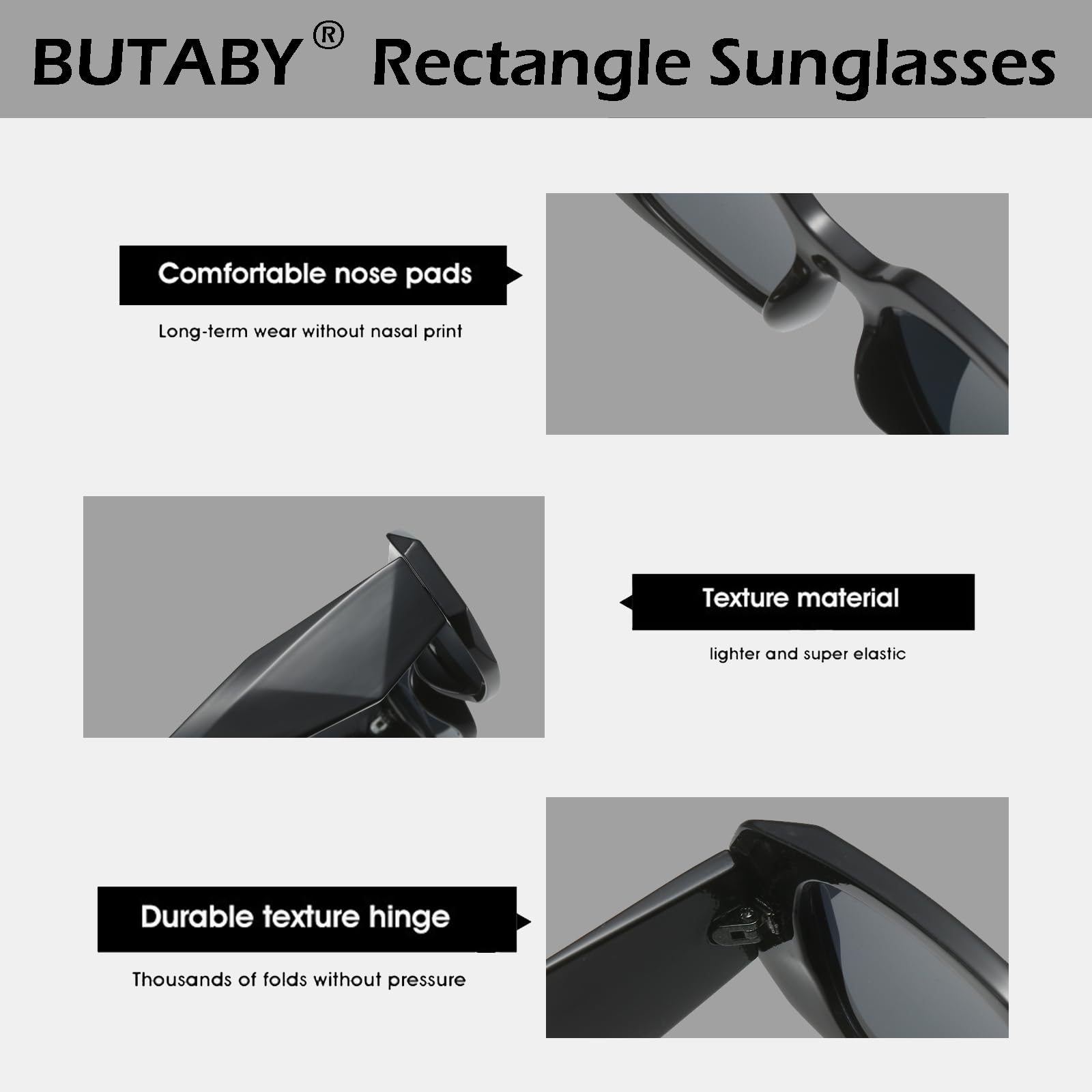 BUTABY Trendy Rectangle Sunglasses for Women Men Retro Sun Glasses Vintage Fashion Square Frame Black & Leopard Brown