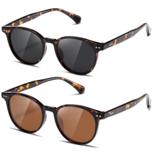 kimorn polarized sunglasses for women and men retro trendy sun glasses 90’s vintage round frame k1515 (tortoise/grey+tortoise/brown)