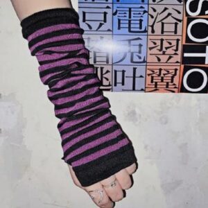 VTTDB Arm covers cute women kawaii japanese harajuku Goth Half Finger Knitted Arm Warmer Y2K Gloves Arm Sleeve for girl (purple)