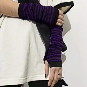 VTTDB Arm covers cute women kawaii japanese harajuku Goth Half Finger Knitted Arm Warmer Y2K Gloves Arm Sleeve for girl (purple)