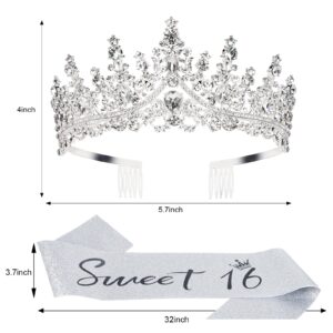 Casoty Sweet 16 Birthday Sash, Tiara Set with Pearl Pin, and Decorations for Girls