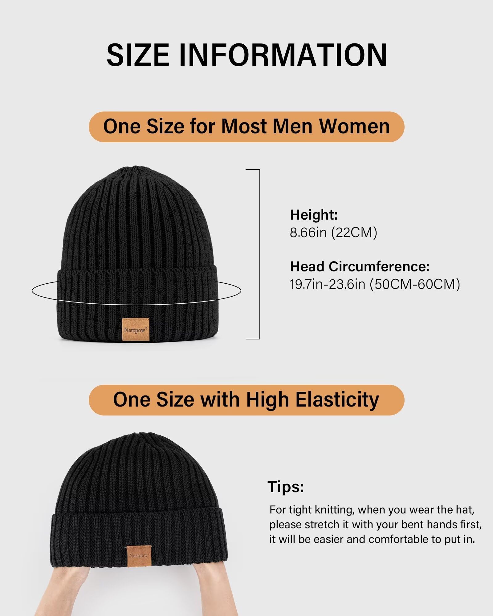 Nertpow Men's 3-Pack Thermal Fleece Lined Knit Beanie Hats for Winter