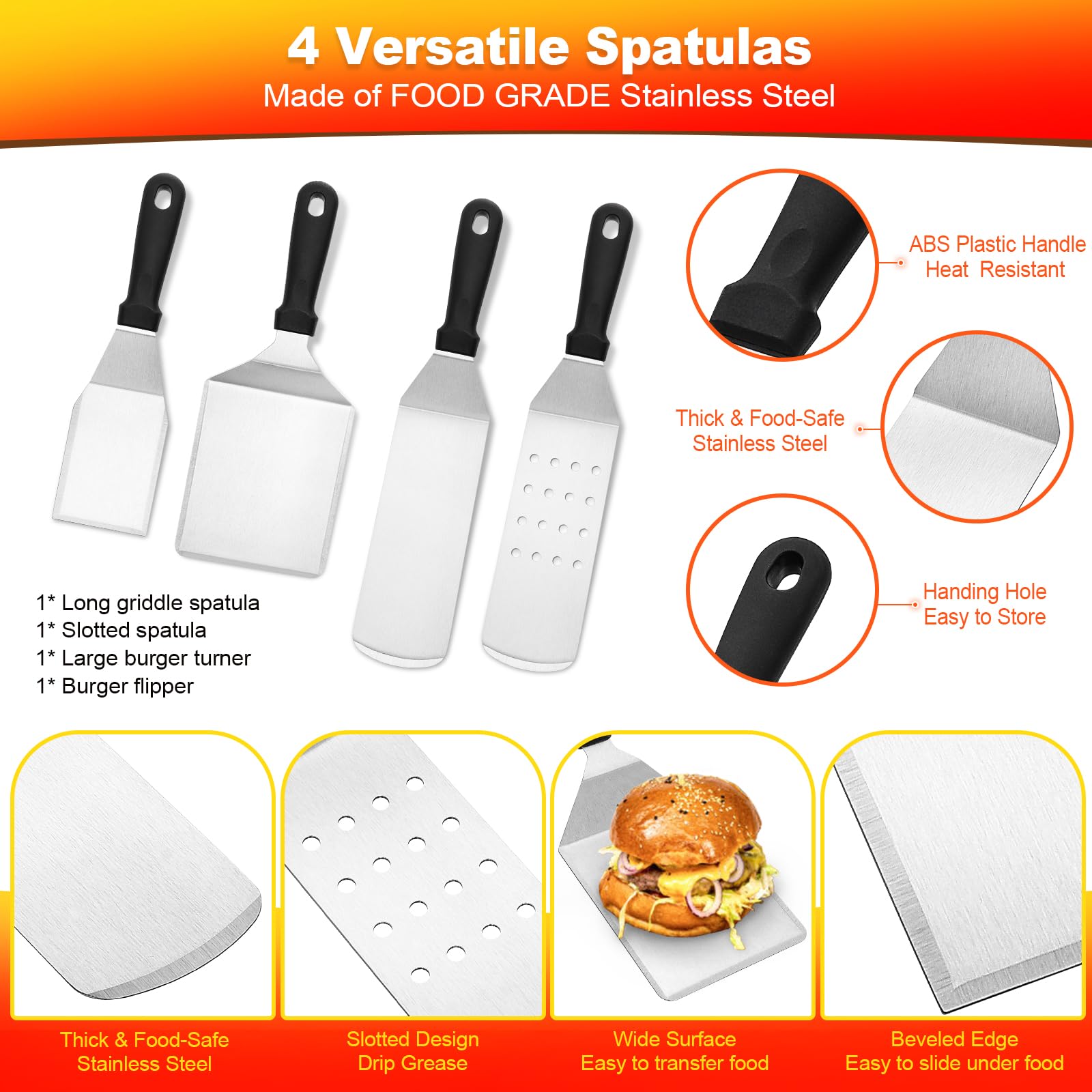 10PCS Griddle Accessories Kit, CEKEE Flat Top Grill Accessories Set and Burger Press for Blackstone and Camp Chef, Grill Spatula Set with Enlarged Spatulas, Scraper for Outdoor BBQ Cooking