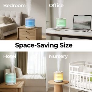 Homvana Small Humidifiers for Bedroom, 1.8L Cool Mist Top Fill Humidifier for Baby Nursery, Essential Oil Diffuser, 3 in 1 for Home Plants Offices and Grow Tents, 7 Color Nightstand Light, Ultrasonic