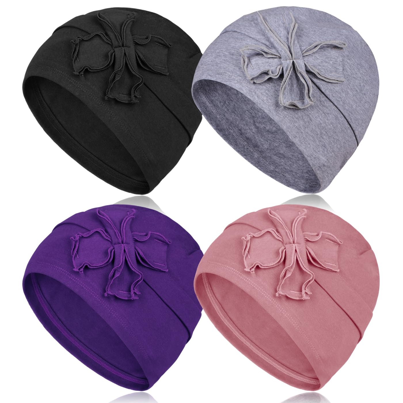 DACKRITO 4 Pieces Cotton Chemo Turbans Headwear Beanie for Women, Chemo Caps with Floral for Cancer Patient Hair Loss (Group-2)