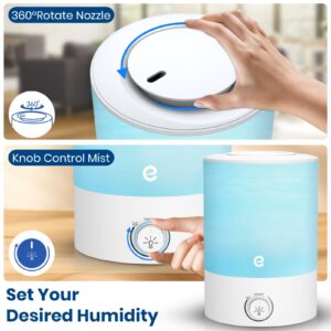 Esemoil Humidifiers for Bedroom, 2.5L Cool Mist Ultrasonic Air Humidifier with Top Fill & Quiet, 360° Nozzle, BPA Free, 25 Hour Diffuser with 8 Color Light & Auto Shut-off for Home Baby Nursery Plants