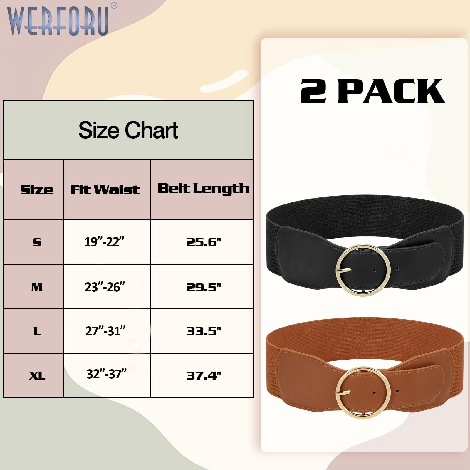 WERFORU Women Elastic Stretchy Wide Belt for Dress Ladies Stretch Thick Waist Belt with Gold O Ring Buckle, Black+Brown