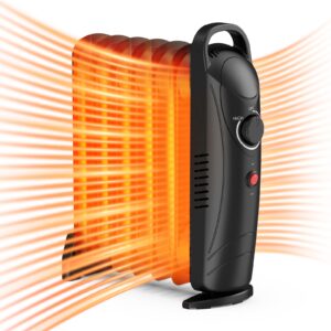 air choice oil heater, 700w oil-filled radiator heater with thermostat, overheat protection,2 heat settings, durable, for indoor use, quiet electric space heater for bedroom, office, home