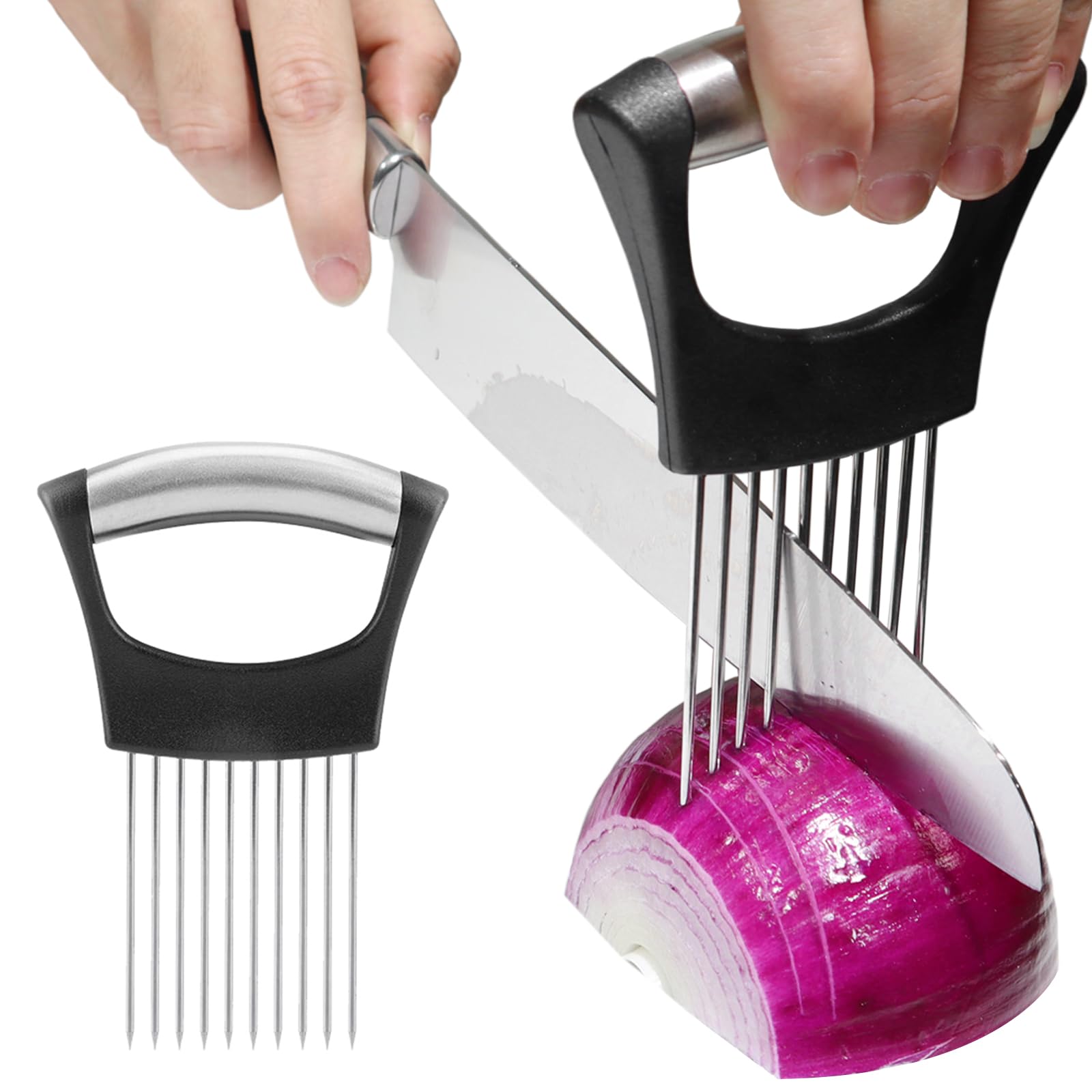 JAYVAR Onion Holder for Slicing, Lemon Slicer Onion Cutter for Slicing, Vegetable Cutter for Potato and Tomato, Avocados, Eggs, Food Slicer Assistant Tool for Slicing Fruit Lemon and Meat