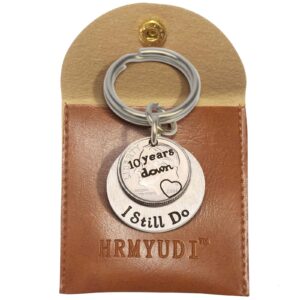 hrmyudi 10th anniversary tin gifts, 10 years down and i still do anniversary coin keychain with a 2014 dime, 10 year anniversary wedding gift for him her