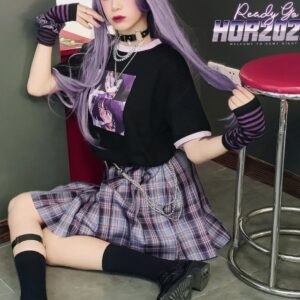 VTTDB Arm covers cute women kawaii japanese harajuku Goth Half Finger Knitted Arm Warmer Y2K Gloves Arm Sleeve for girl (purple)