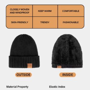 Nertpow Men's 3-Pack Thermal Fleece Lined Knit Beanie Hats for Winter