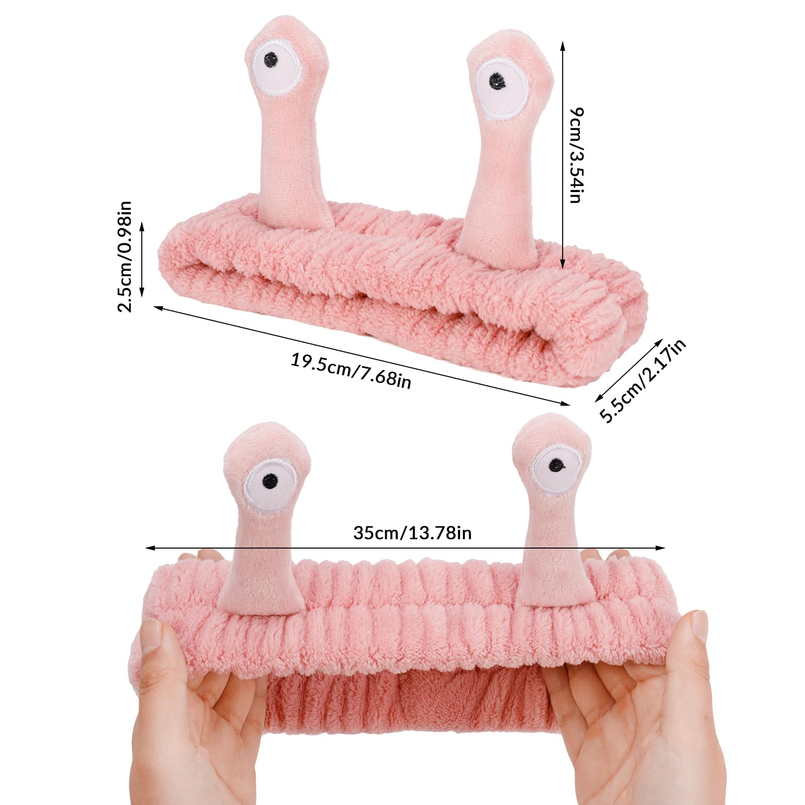 DragonflyDreams Cute Cartoon Snail Headbands, 2 Pack - Coral - Hairband for Washing Face, Skincare Makeup Headbands Women, Soft Microfiber Fleece, Elastic Headband, Hair Accessories for Women