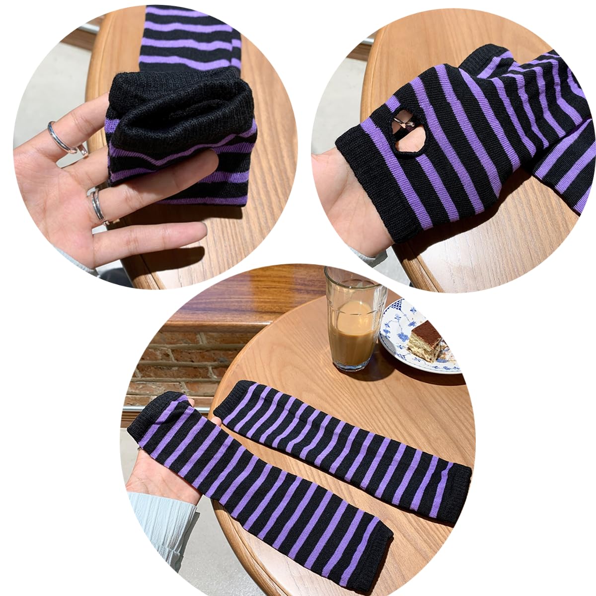 VTTDB Arm covers cute women kawaii japanese harajuku Goth Half Finger Knitted Arm Warmer Y2K Gloves Arm Sleeve for girl (purple)