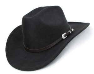 classic-women-men-western-cowboy-hat-cowgirl-hat-wide-brim-outdoor-fedora-hat with buckle-belt black