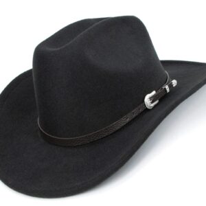 Classic-Women-Men-Western-Cowboy-Hat-Cowgirl-Hat-Wide-Brim-Outdoor-Fedora-Hat with Buckle-Belt Black