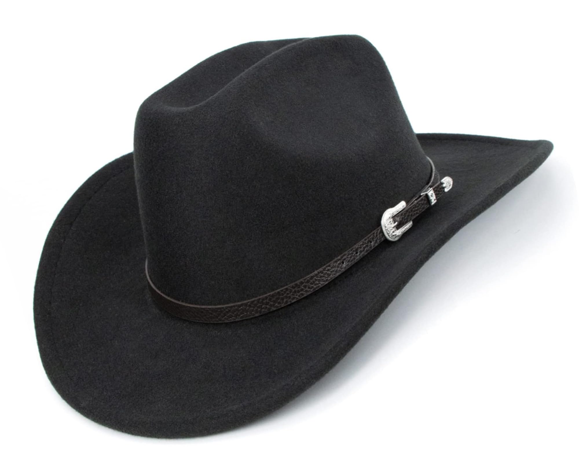 Classic-Women-Men-Western-Cowboy-Hat-Cowgirl-Hat-Wide-Brim-Outdoor-Fedora-Hat with Buckle-Belt Black