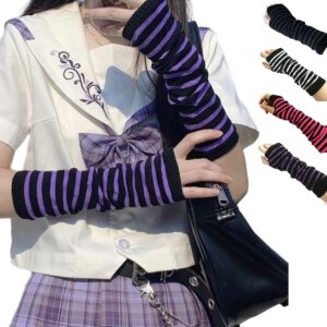 vttdb arm covers cute women kawaii japanese harajuku goth half finger knitted arm warmer y2k gloves arm sleeve for girl (purple)