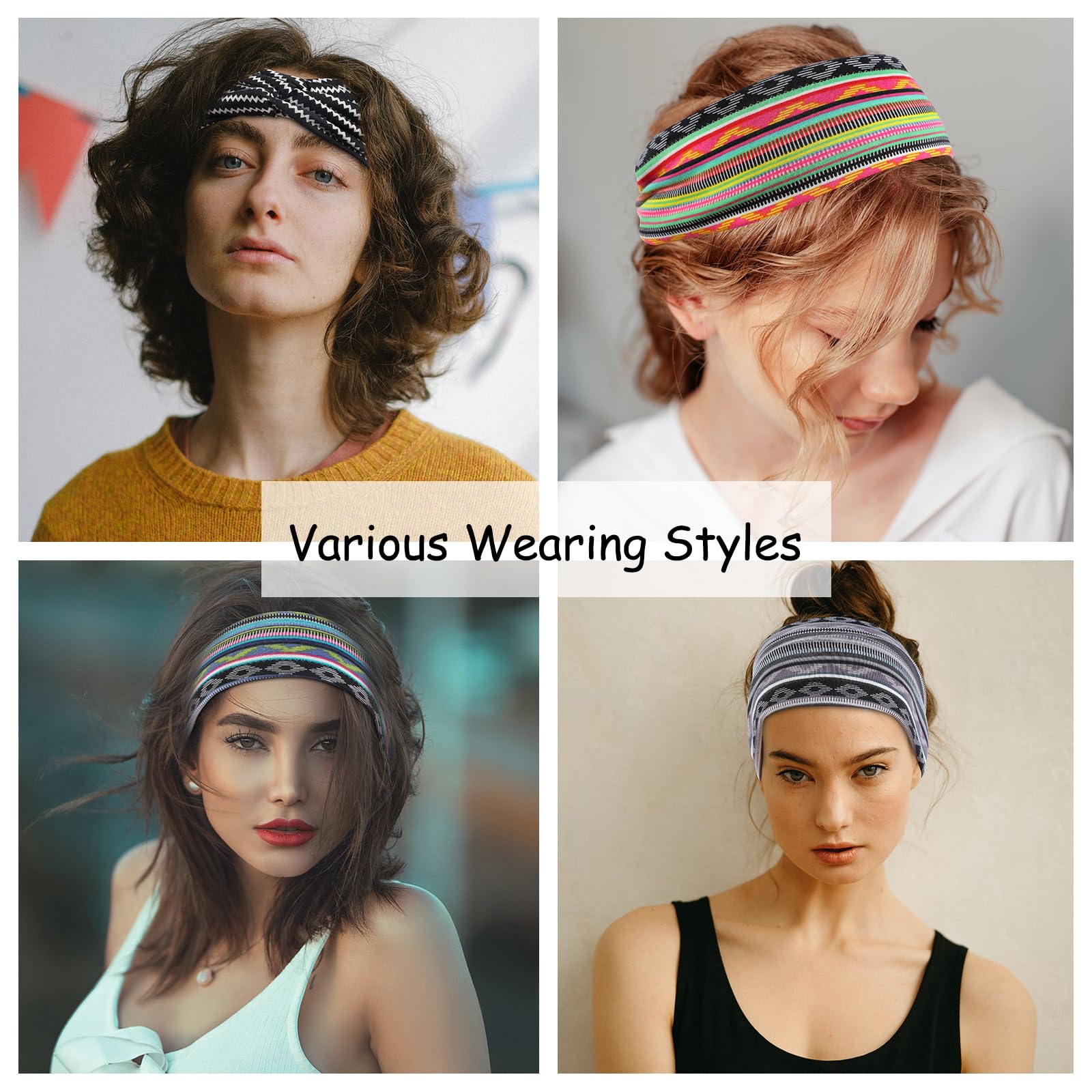 Achiou Boho Headbands for Women, Twist Knotted Head Bands for Women's Curly Hair Non Slip, Wide Turban Cloth Hairbands, Elastic Hair Accessories for Girls Yoga 6 Pack Two Size