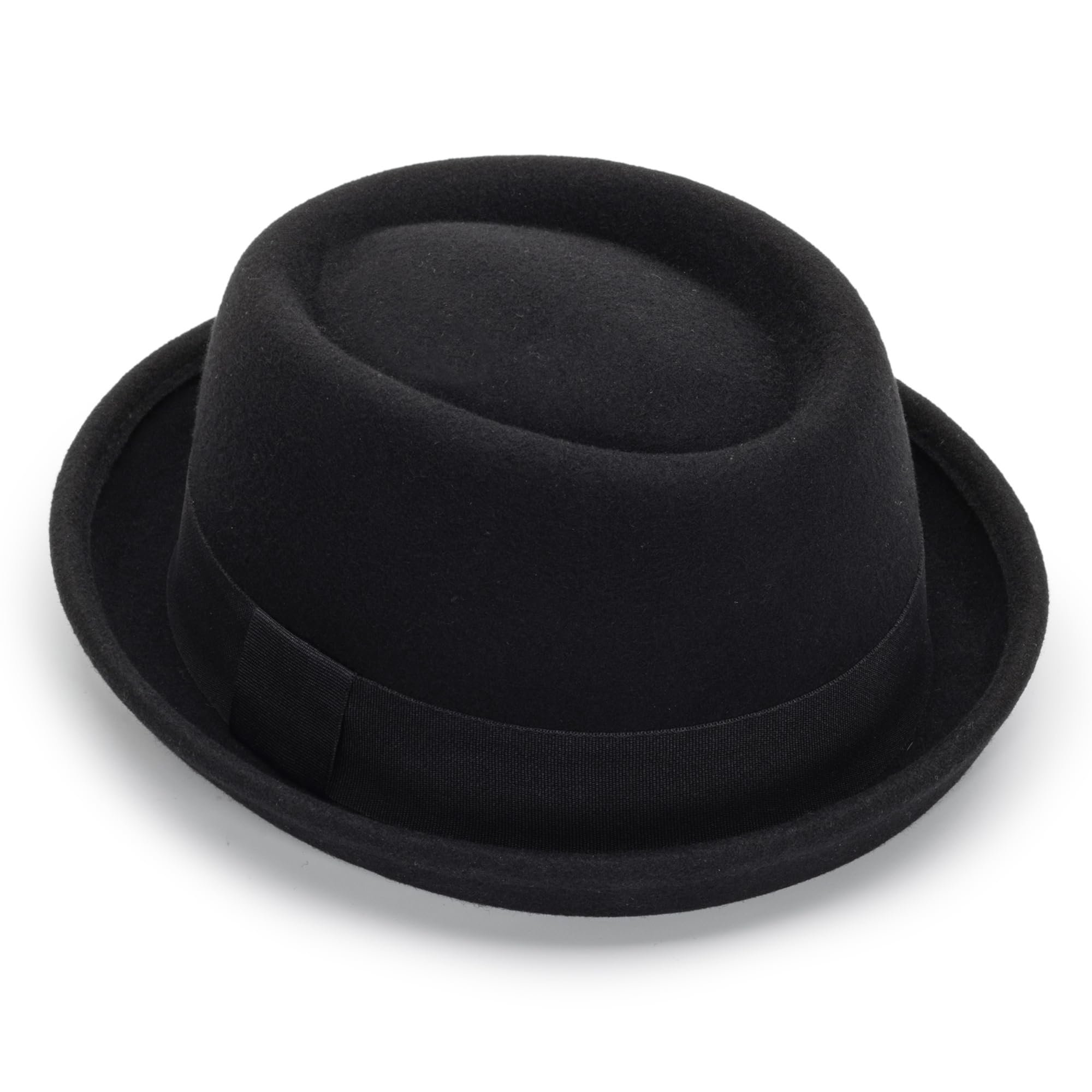 Mens-Pork-Pie-Hat Flat-Top-Bowler-Hat Wool-Fedora-Hat for Women