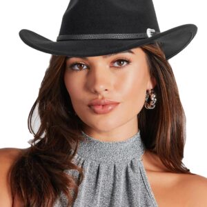 Classic-Women-Men-Western-Cowboy-Hat-Cowgirl-Hat-Wide-Brim-Outdoor-Fedora-Hat with Buckle-Belt Black