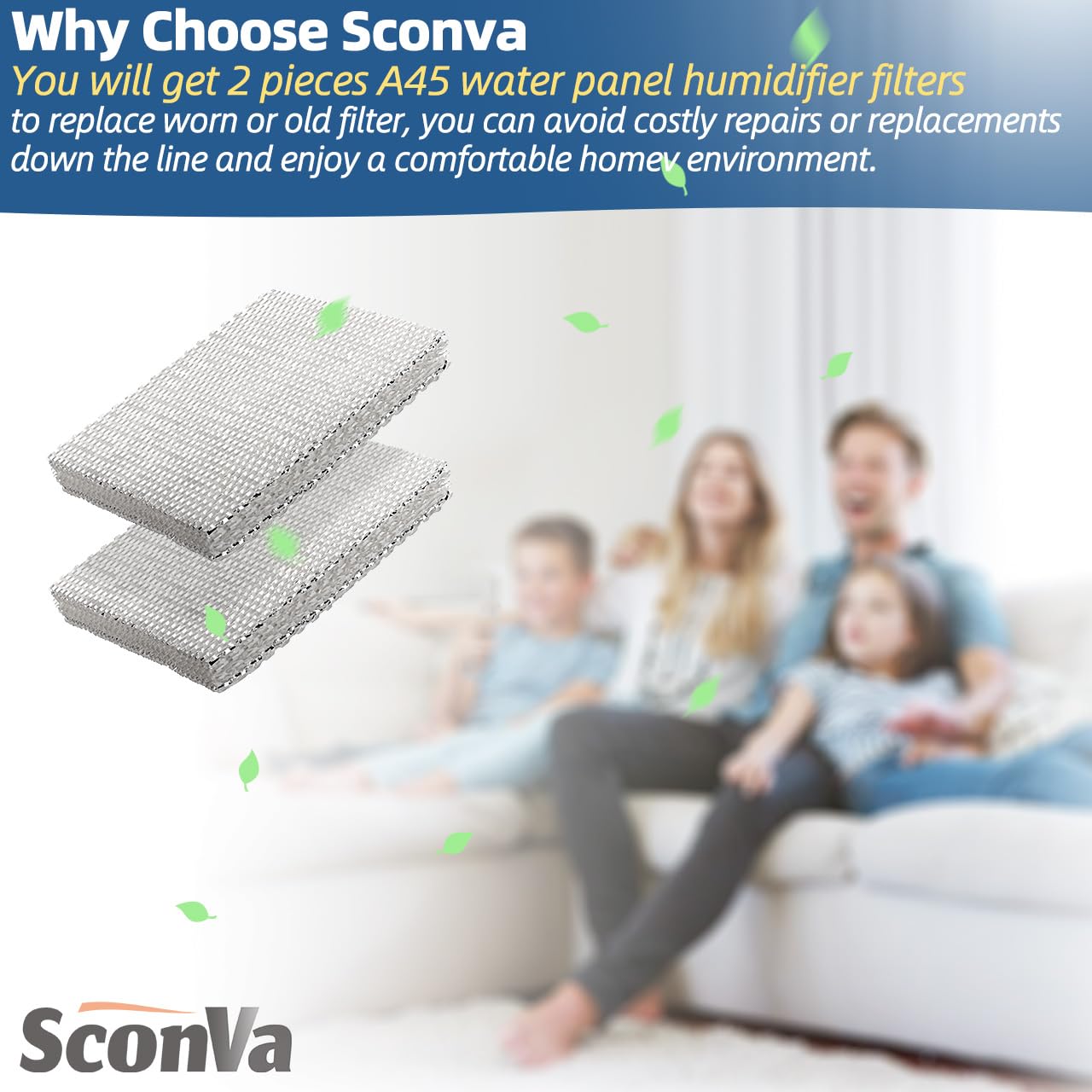 Sconva 45 Humidifier Filter Pad Water Panel Replacement Compatible with Aprilaire Whole House Humidifier Models 400, 400A, 400M Humidifier Parts & Accessories (Pack of 2)