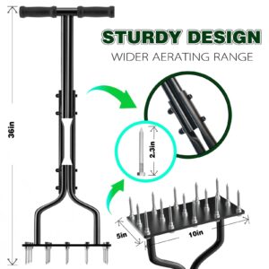 vanpein Lawn Aerator Spike Manual Tool with 15 Iron Spikes, Garden Grass Aeration Tools Hand Air Aerator & Clean Tool for Aerating Lawns & Yard Care, Loosening Soil, 36”