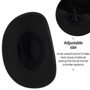 Classic-Women-Men-Western-Cowboy-Hat-Cowgirl-Hat-Wide-Brim-Outdoor-Fedora-Hat with Buckle-Belt Black