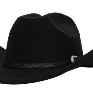 Classic-Women-Men-Western-Cowboy-Hat-Cowgirl-Hat-Wide-Brim-Outdoor-Fedora-Hat with Buckle-Belt Black