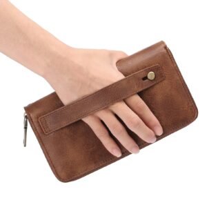 GAEKEAO Wallet for Women Clutch RFID Blocking Leather Wristlet Purse Large Capacity Credit Card Holder with Grip Hand Strap