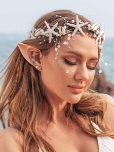 catery starfish headband seashell bridal headband sea star headpiece hairpiece pearl braid shell head hoop beach wedding hair accessories for women and girls