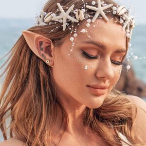 Catery Starfish Headband Seashell Bridal Headband Sea Star Headpiece Hairpiece Pearl Braid Shell Head Hoop Beach Wedding Hair Accessories for Women and Girls